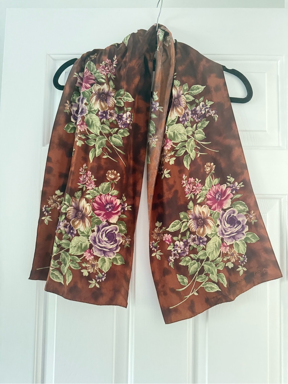Adrienne Vittadini ladies rectangular brown floral silk scarf